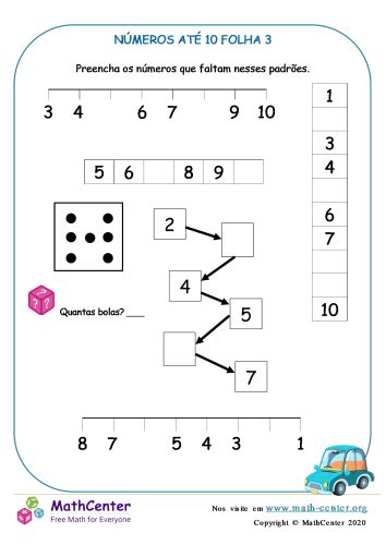 Números Até 10 Folha 3 Planilhas Math Center