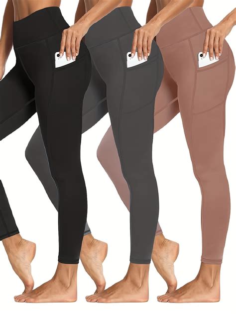 3 Pack Plus Size Sports Leggings Womens Plus Solid Pipping High Stretch Fitness Leggings 3