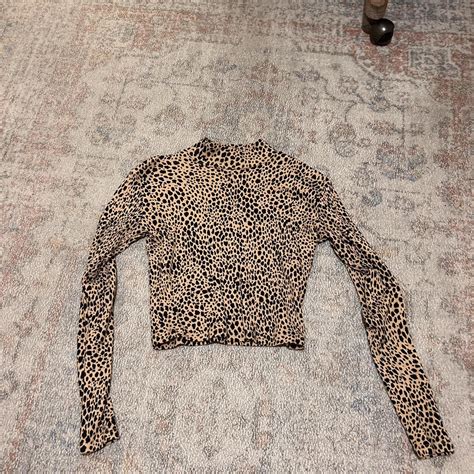 Long Sleeve Brandy Melville Cheetah Print Top Depop