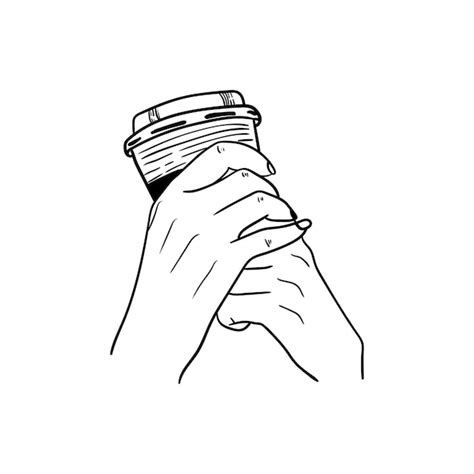 Premium Vector Hand Holding A Cup Of Coffee Icon Hand Drawn Line Art Of Hand Holding A Cup Of