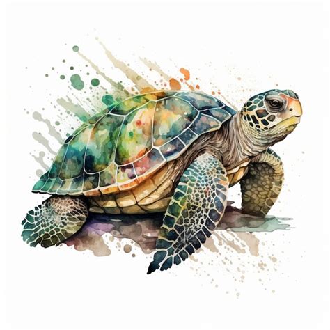 Una Pintura De Acuarela De Una Tortuga En Una Rama Foto Premium