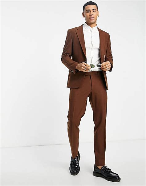 River Island Relaxed Flannel Suit Jacket And Trouser In Brown Asos