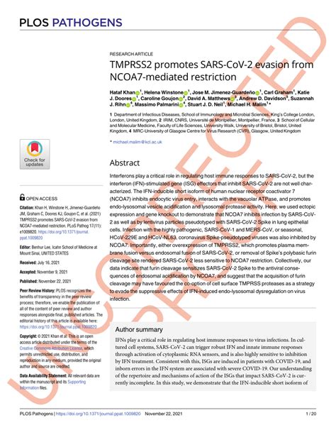 Pdf Tmprss2 Promotes Sars Cov 2 Evasion From Ncoa7 Mediated Restriction