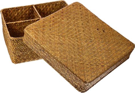 Amazon Zerodeko Seagrass Basket With Lid Desktop Makeup Rattan