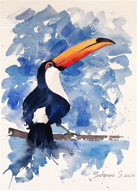 Toucan Watercolor Jungle Original Art Rainforest Animals Bird | Etsy