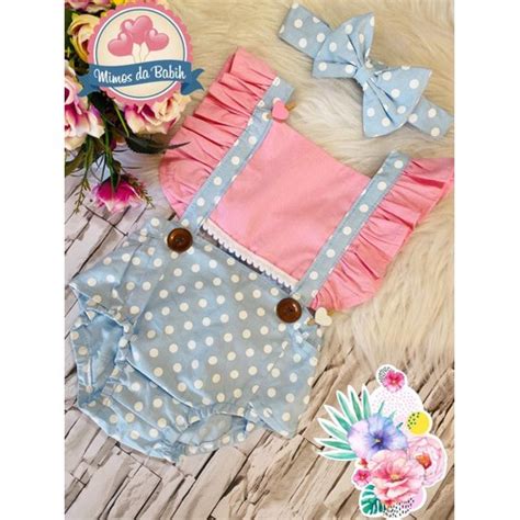 Jardineira Romper Bunda Rica Tiara Rosa E Azul Bebe Body Galinha