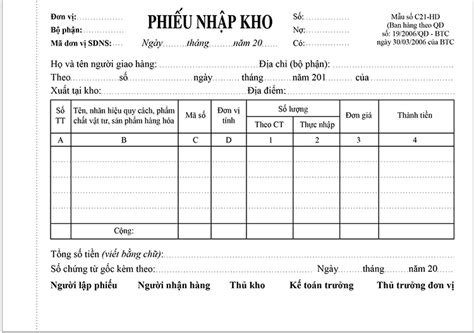 35 mẫu Phiếu Nhập Kho Phiếu Xuất Kho mới nhất TT 133 200