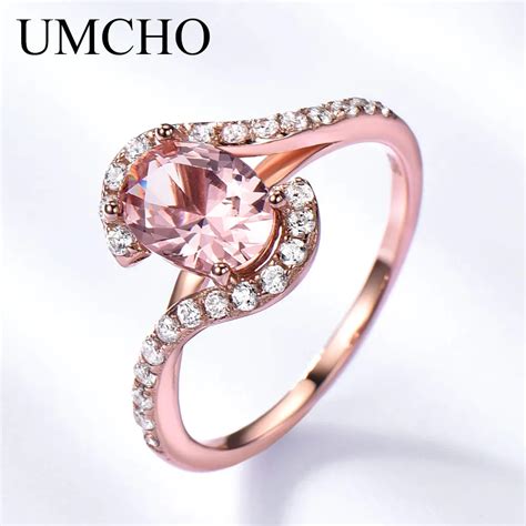 UMCHO Rosa Sapphire Ringe F R Frauen Solide Sterling Silber Morganite