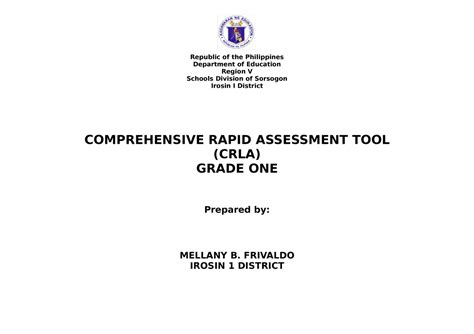 Grade One Crla Tools Republic Of The Philippinesdepartment Of