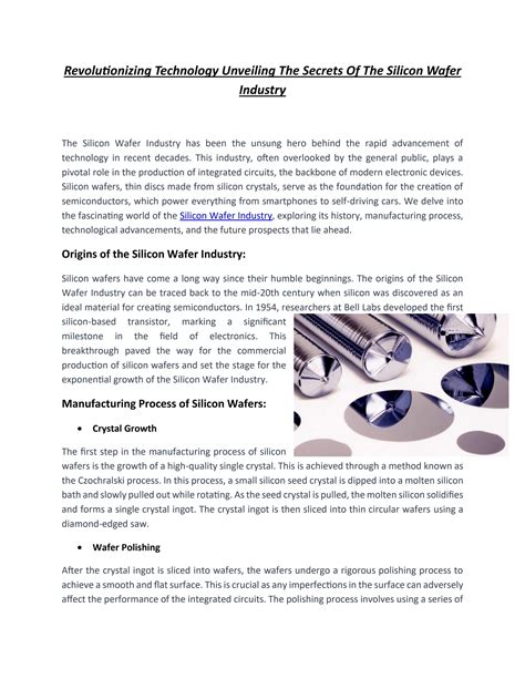 Revolutionizing Technology Unveiling The Secrets Of The Silicon Wafer