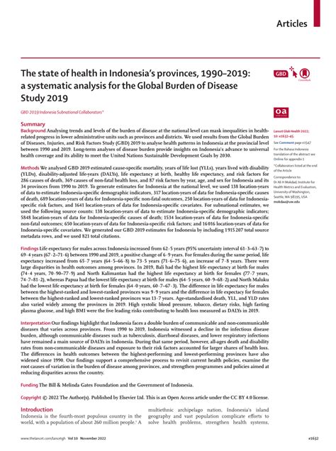 Pdf The State Of Health In Indonesia S Provinces 1990 2019 A Systematic Analysis For The