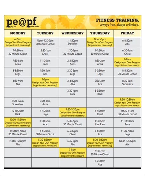 Fitness Training Schedule