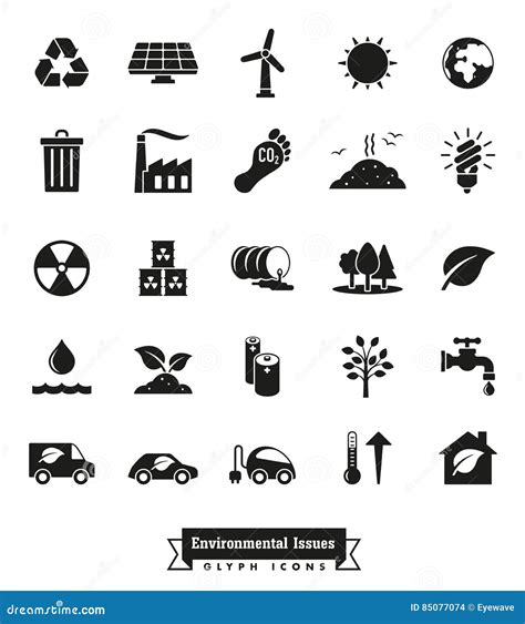 Environmental Issues Glyph Icons Set Stock Vector Illustration Of