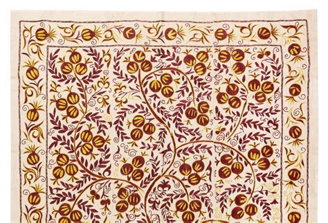 X Ft Silk Suzani Pomegranate Tree Design Bed Cover Embroidered