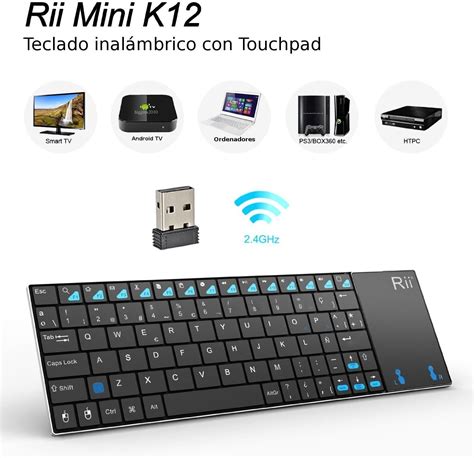 Rii Mini K12 2 4 GHz Teclado Inalámbrico con Multi touchpad Para PC