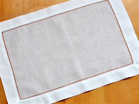 Pc Set White Hemstitched Linen Placemats