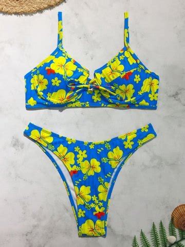 Emmiol Free Shipping 2025 Hibiscus Print Underwire Bikini Set Blue M In Bikini Sets Online Store