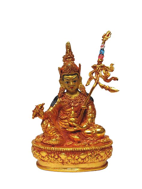 Buddhist Miniature Statue Of Padmasambhava Guru Rinpoche Full Gold