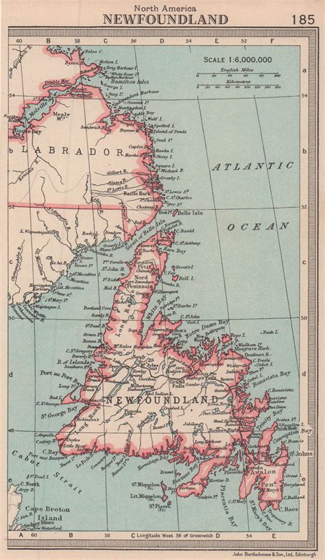 Newfoundland Canada BARTHOLOMEW 1949 Old Vintage Map Plan Chart