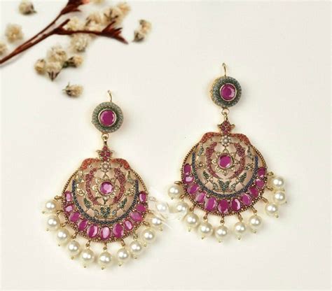 Navratan Pearl Earrings Jhumka Earrings Indian Pakistani Nauratan