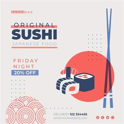 Quadratische flyer vorlage für sushi restaurant Kostenlose Vektor