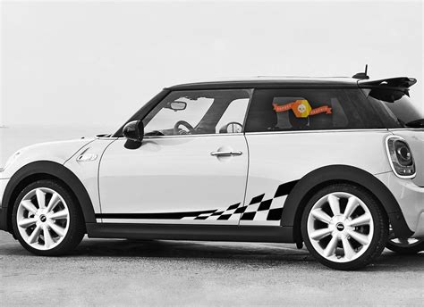 Mini Cooper F Checkered Flag Side Stripes Graphics Decals