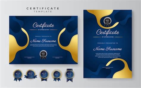 Modelo De Certificado Elegante Diploma Azul E Ouro Vetor Premium