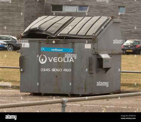 A Large Grey Rubbish Skip Locked By Padlock Cardboard Recycling Stock