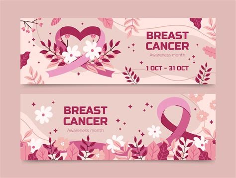 Free Vector Flat Horizontal Banner Template For Breast Cancer