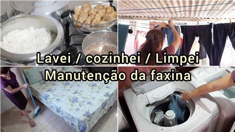 Dona de casa em ação Manutenção da limpeza Lavei roupa Fiz comida