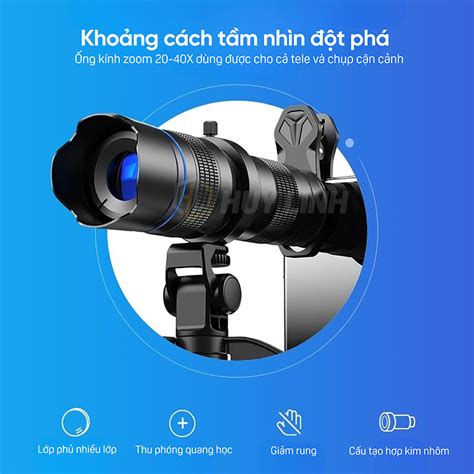 Lens tele zoom Apexel 20-40X HD cho điện thoại - Kèm tripod tiện lợi ...
