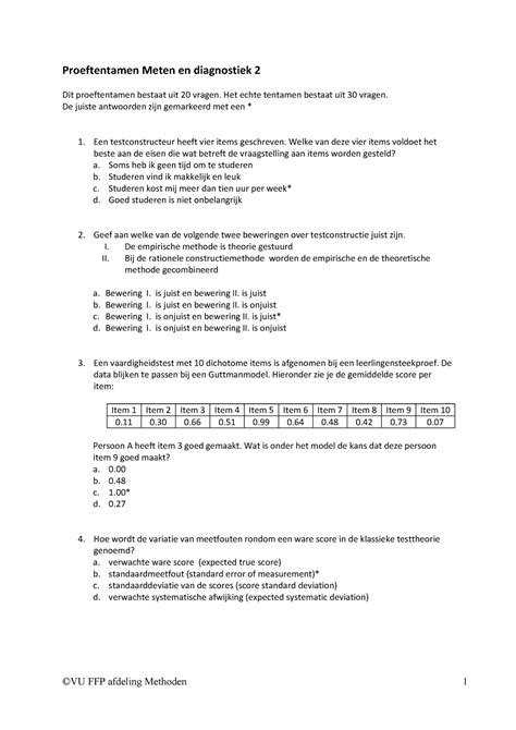 Proef Oefen Tentamen April Vragen Proeftentamen Meten En