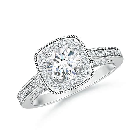 Round Diamond Cushion Halo Ring With Milgrain Angara