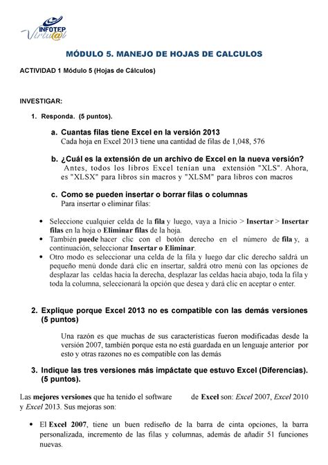 Actividad 1 Modulo 5 MÓDULO 5 MANEJO DE HOJAS DE CALCULOS ACTIVIDAD