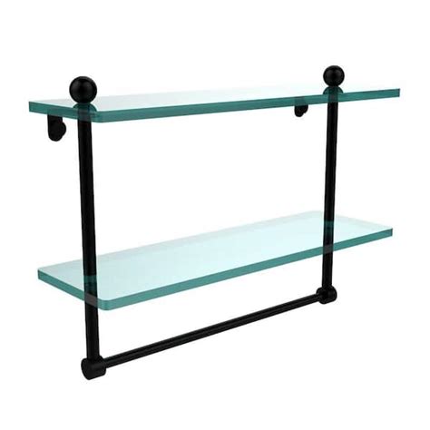 Allied Brass 16 In L X 12 In H X 5 In W 2 Tier Clear Glass Bathroom Shelf With Towel Bar In