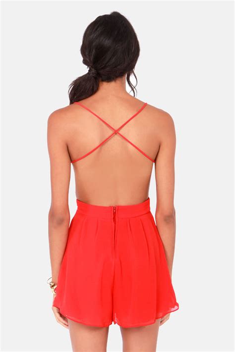 Cute Red Romper Backless Romper 4000