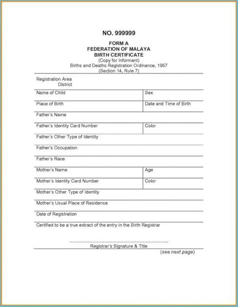 Birth Certificate Translation Template Uscis