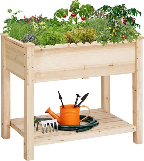 Raised Garden Bed Elevated 2 Tiers Wood Planting Bed Above Ground Planter Box For Vegetables