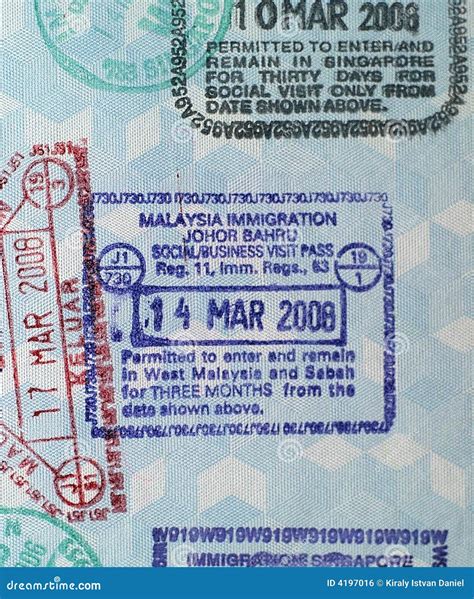 Passport Visa Stamps Malaysia Stock Photo Image Of Business Admitted