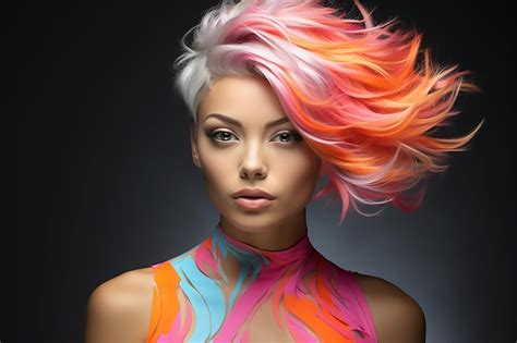 Premium Ai Image Portrait Of A Beautiful Girl With Rainbow Neon Hair