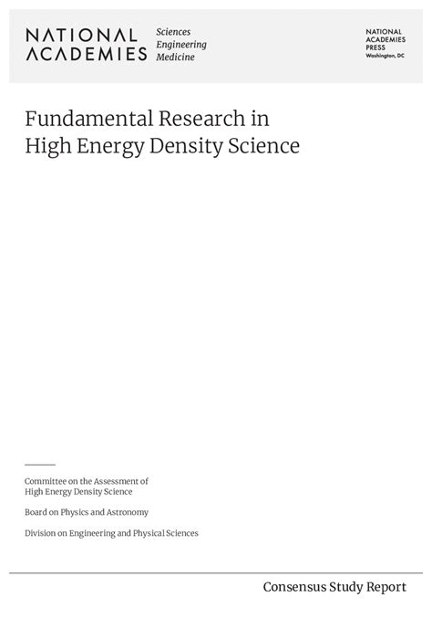 Front Matter Fundamental Research In High Energy Density Science The