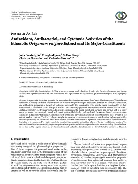 Antioxidant Antibacterial And Cytotoxic Activities Of The Ethanolic