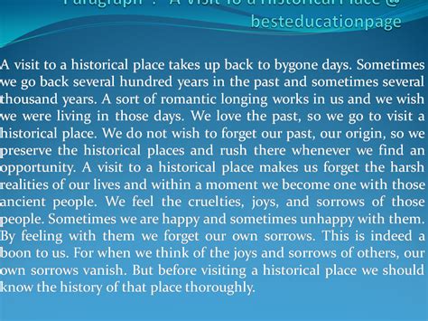 Paragraph A Visit To A Historical Place Besteducationpage Best