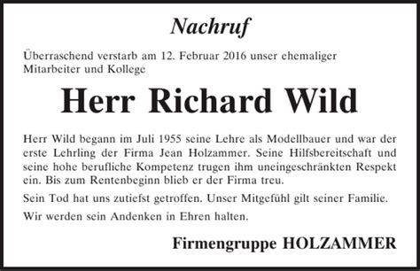 Traueranzeigen Von Richard Wild Mittelbayerische Trauer