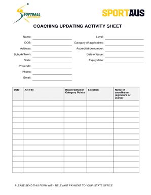 Fillable Online COACHING UPDATING ACTIVITY SHEET Fax Email Print