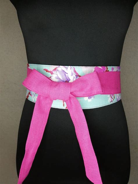 Sash Hot Pink Linen Women S Obi Belt Wide Reversible Etsy