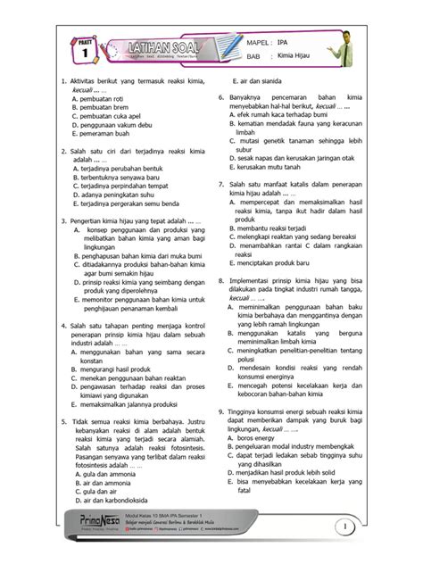 1 Latihan Soal 1 Kimia Hijau Dalam Pembangunan Berkelanjutan 2030 Pdf