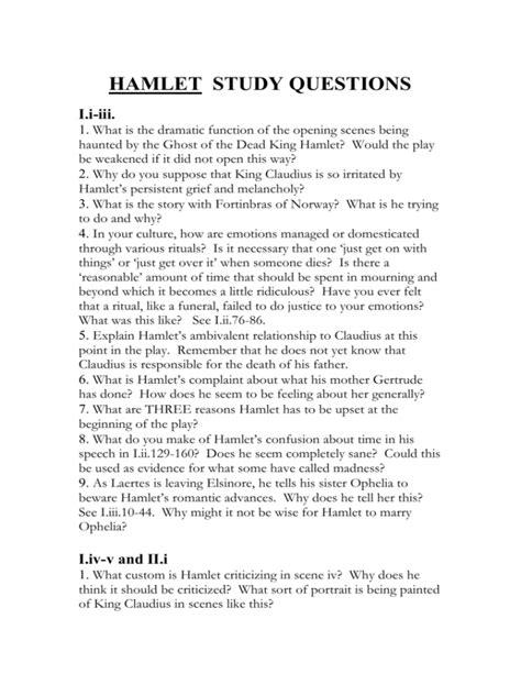 Hamlet Study Questions