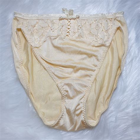 Vintage Slippery Yellow Panty Sissy Nylon Lace Sheer Gem