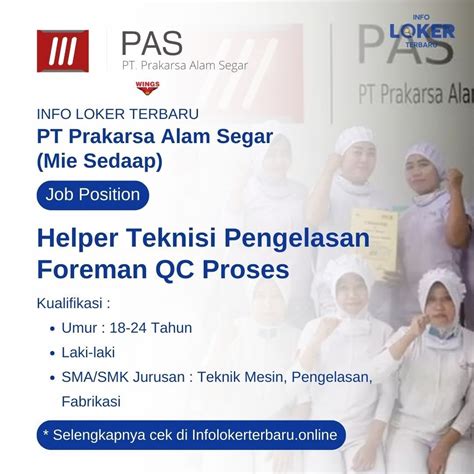 Info Loker Terbaru Pt Prakarsa Alam Segar Mie Sedaap Tahun